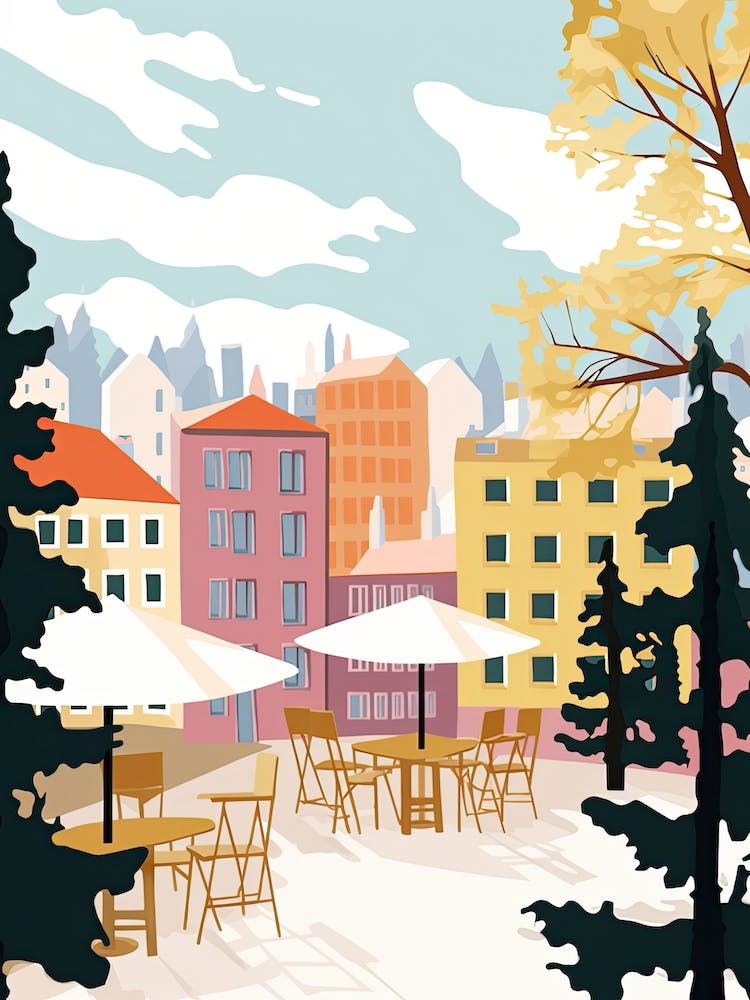 Espoo, Finland, Flat Pastels Tones Illustration 1