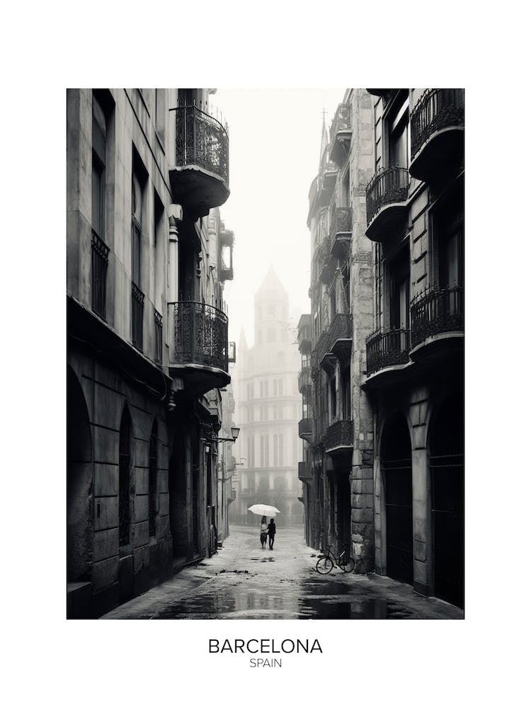 Poster Of Barcelona, Spain, Black And White Analogue Photography 2