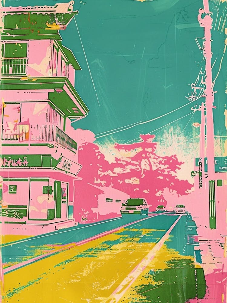 Aomori Japon Sérigraphie Duotone Rétro