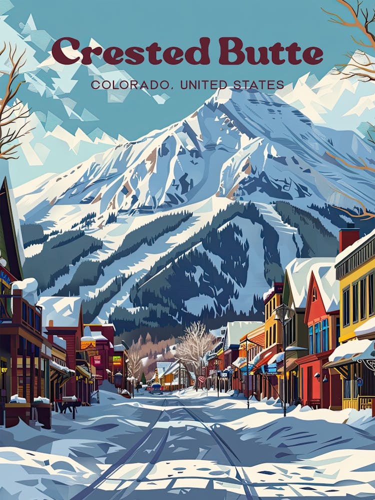 Crested Butte Colorado Snowy Travel Art