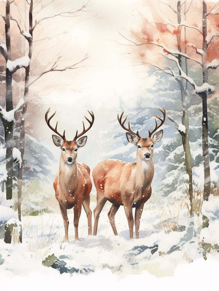Winter Watercolour Deer 5