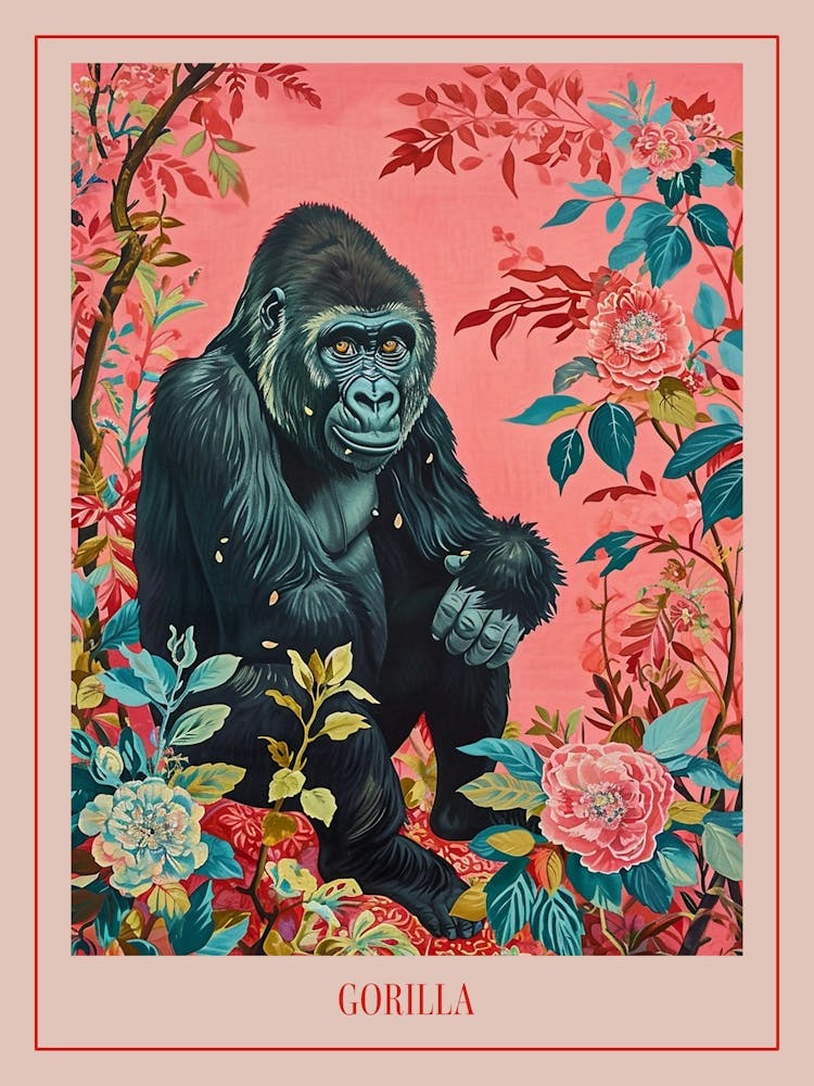 Floral Animal Painting Gorilla 2 Poster