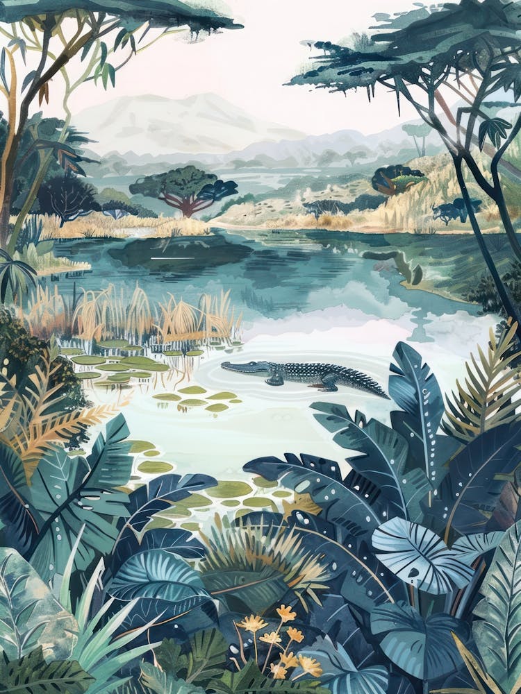 Crocodile Pastels Jungle Illustration 3