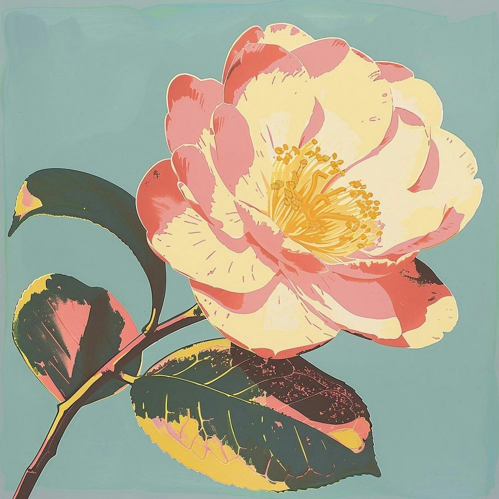 Camellia 2 Square Flower Illustration