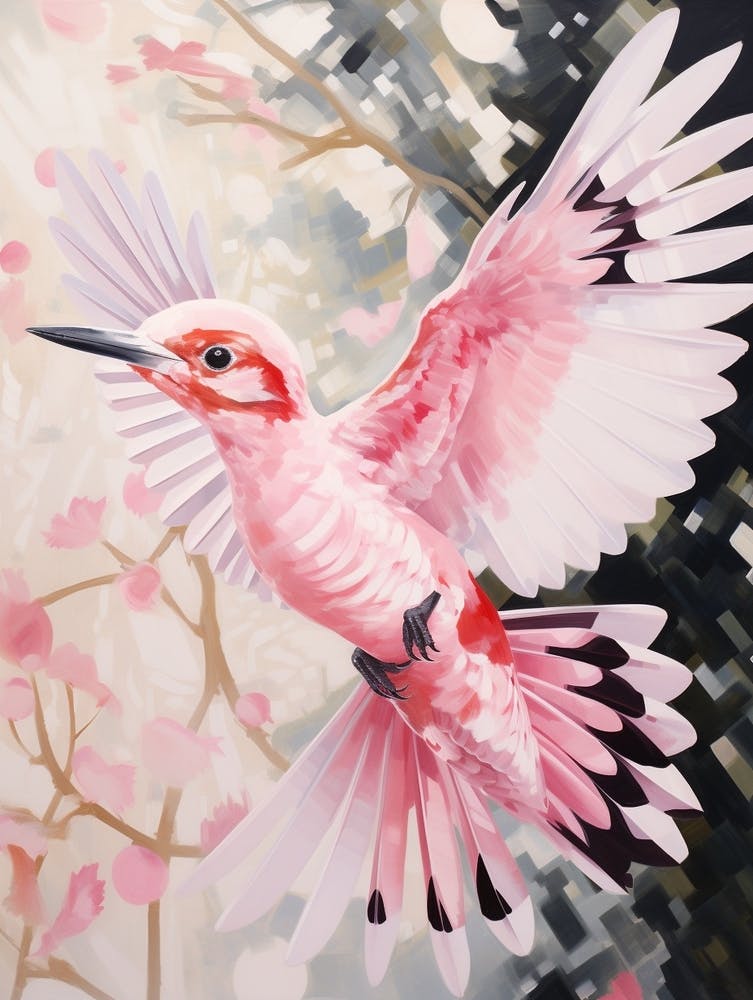 Rosa Ätherisches Vogelgemälde Woodpecker 1