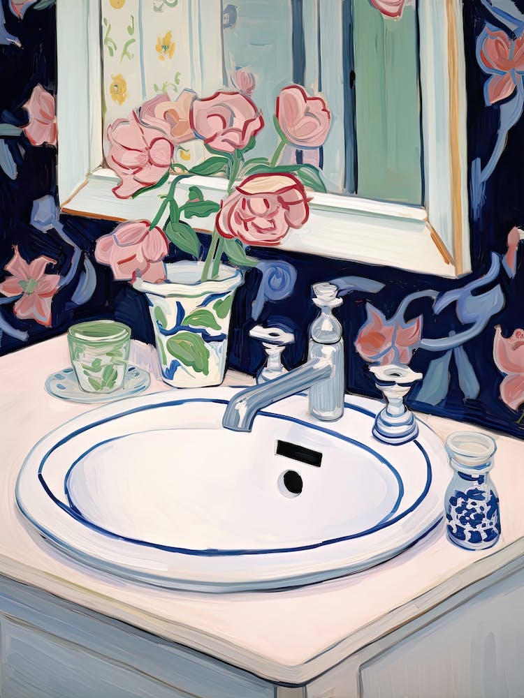 Bathroom Vanity Painting With A Hellebore Bouquet 1