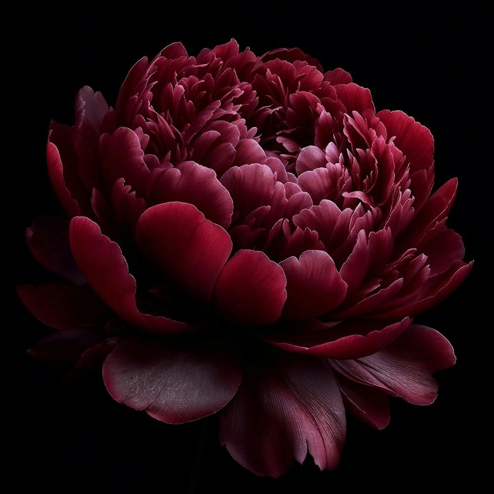 Dark Red Peony on Black Background