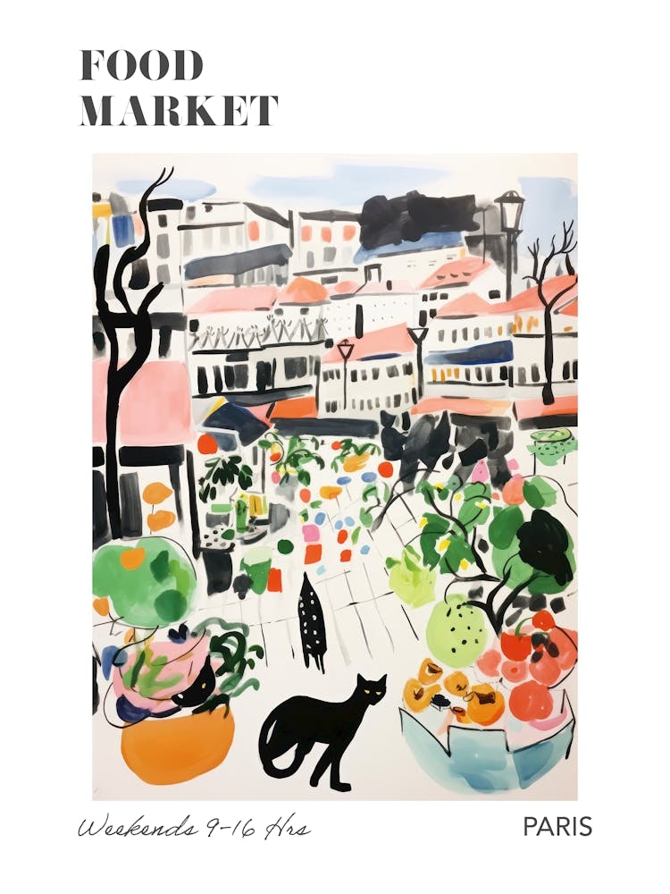 The Food Market In Paris 2 Illustration Poster