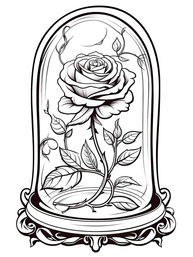 The Enchanted Rose (Beauty And The Beast) Fantasy Inspired Line Art 1