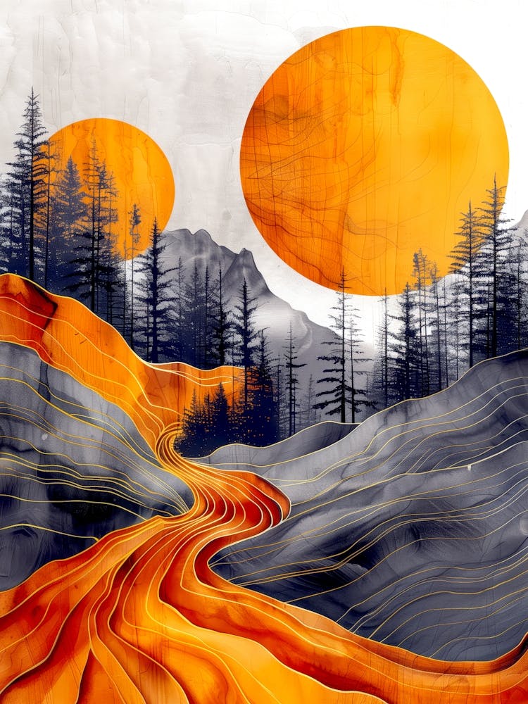 Orange Road Abstract Painting