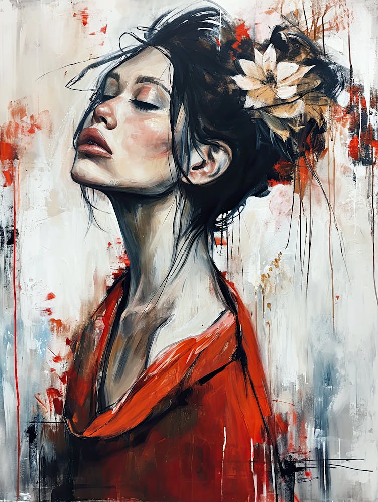 Woman In Red, Boho Art Style