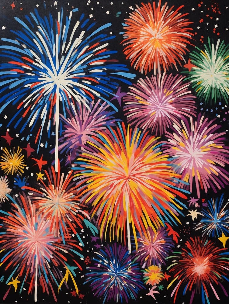 Fireworks Gouache Painting