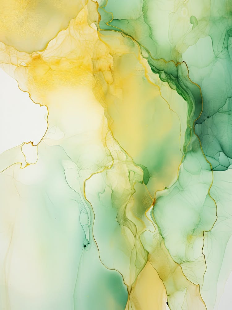 Green, White, Gold Flow Asbtract Painting 4