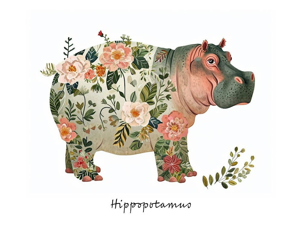 Little Floral Hippopotamus 1 Poster