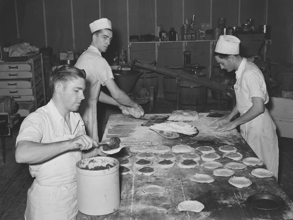 Making Pies, Rolling Crusts And Filling Them At Bakery At San Angelo, Texas By Russell Lee