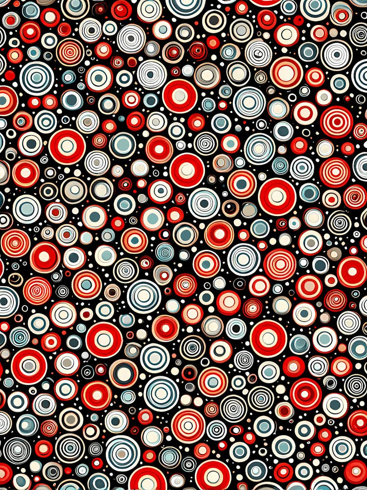 Retro Futuristic Seamless Pattern Featuring Stylized Atoms Vibrant Red And Black And White colors, 271