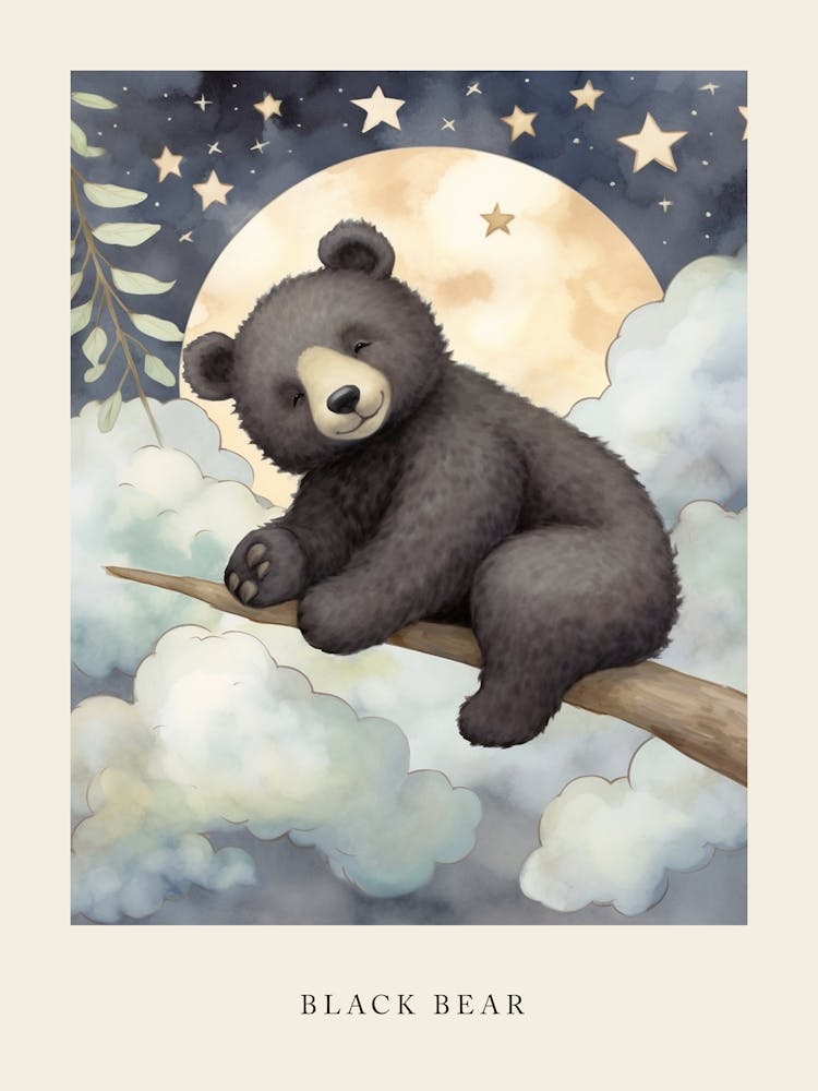 Sleeping Baby Black Bear 1 Nursery Poster