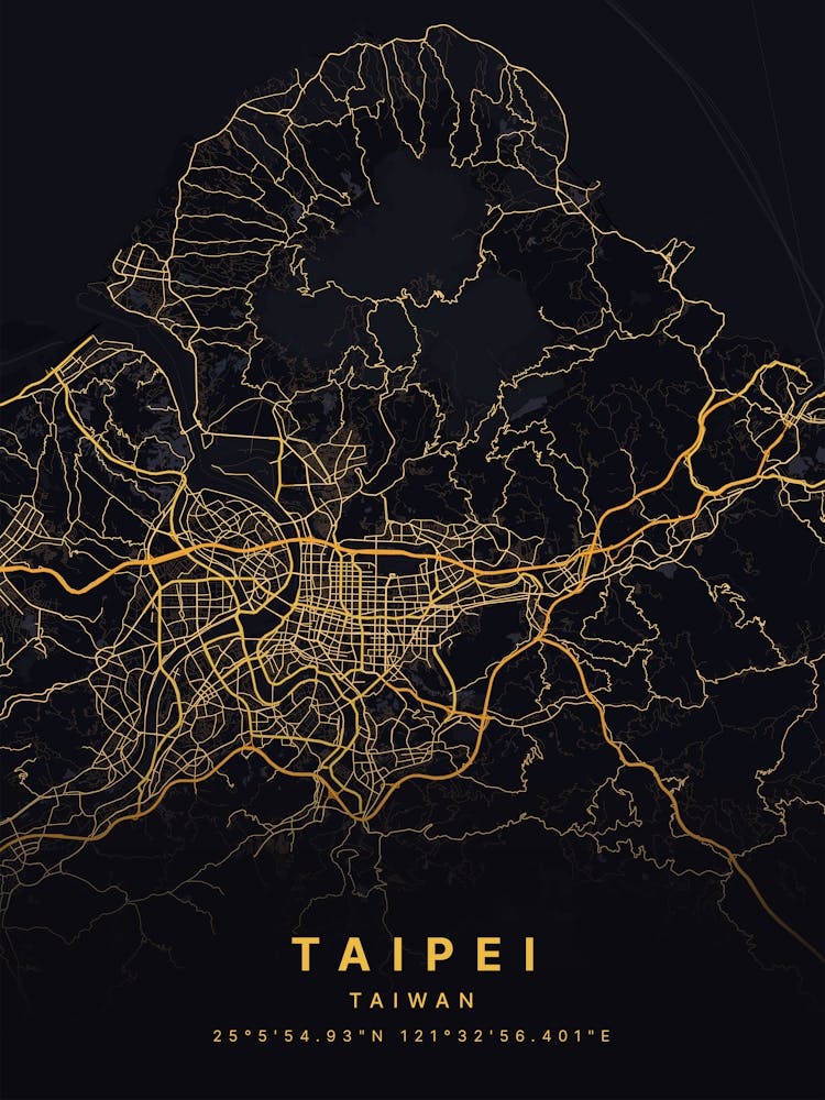 Taipei Taiwan Black And Gold Map