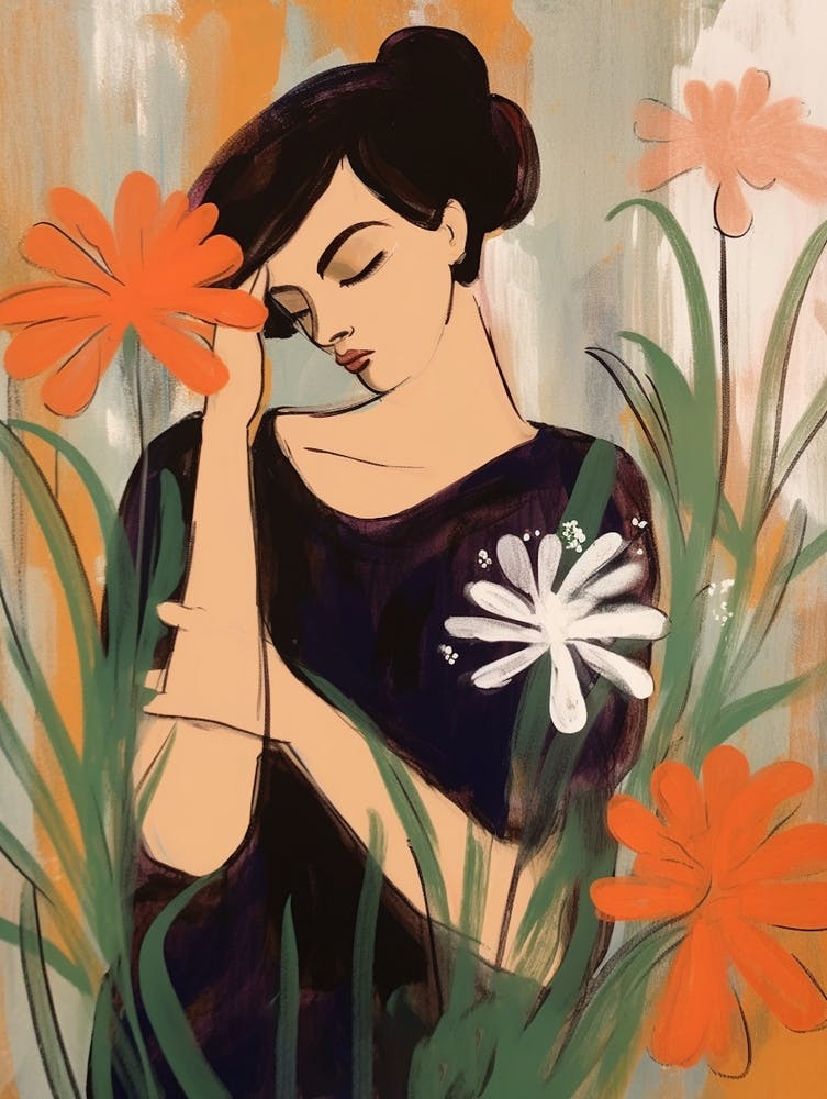 Woman With Autumnal Flowers Agapanthus 2