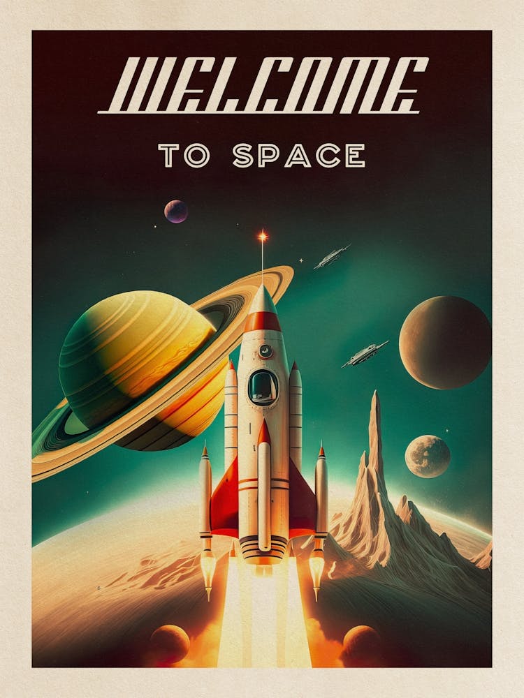 Welcome to space — Vintage retro space poster, retrofuturism poster, retro space, propaganda poster