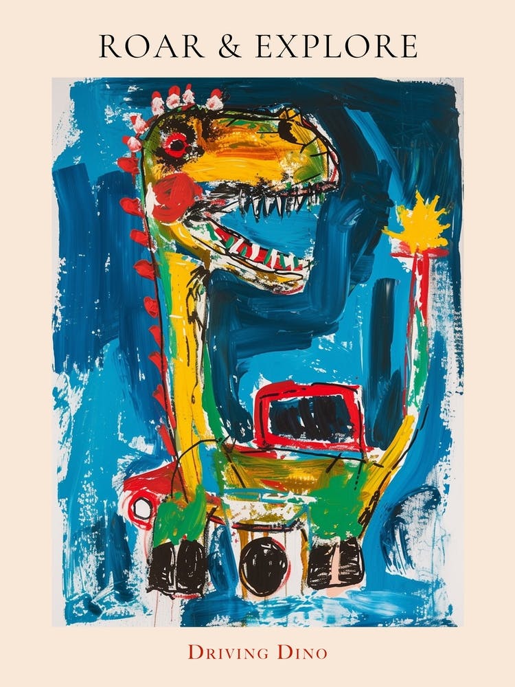 Abstract Dinosaur Paint Splash In Car 1 Poster