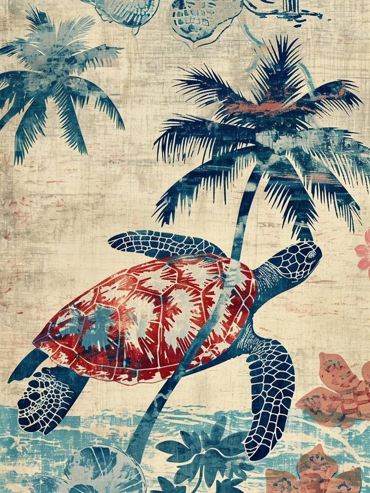 Sea Turtle & Palm Tree Silk Screen Inspired 2