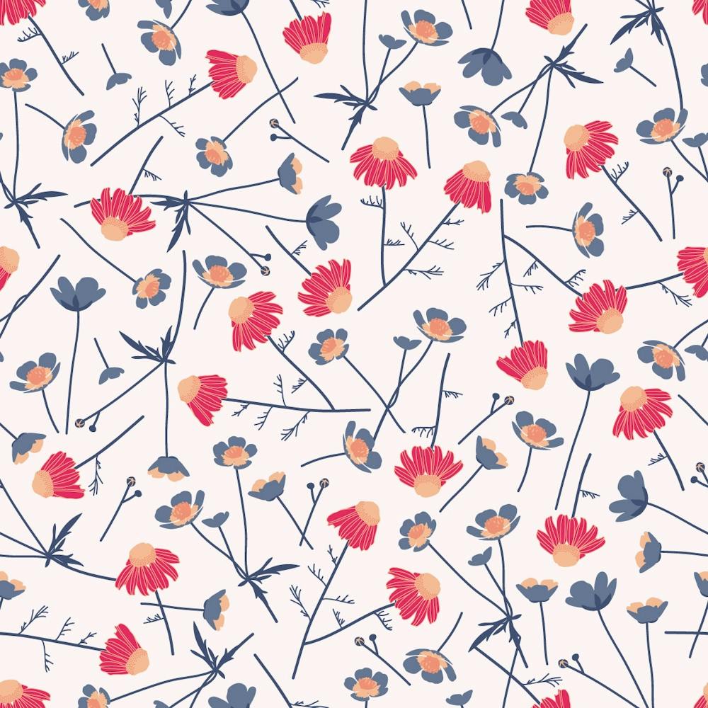 Chamomile and buttercup in pink and blue