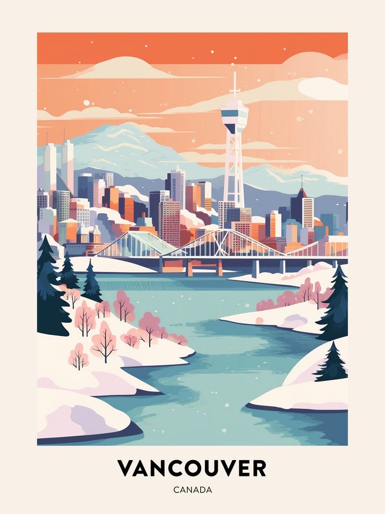 Affiche de Voyage d&#39;Hiver Vintage Vancouver Canada 3