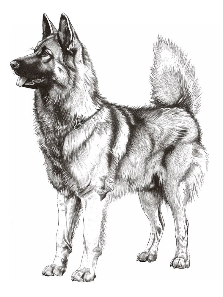 Norweigan Elkhound Dog Line Sketch 1