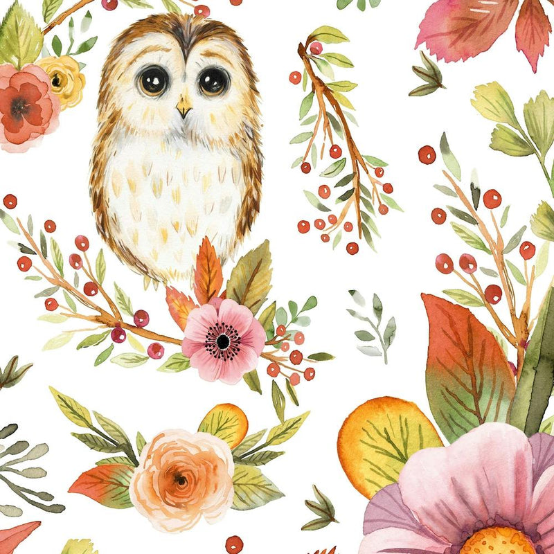 Owls With Flowers Terracotta Green Square