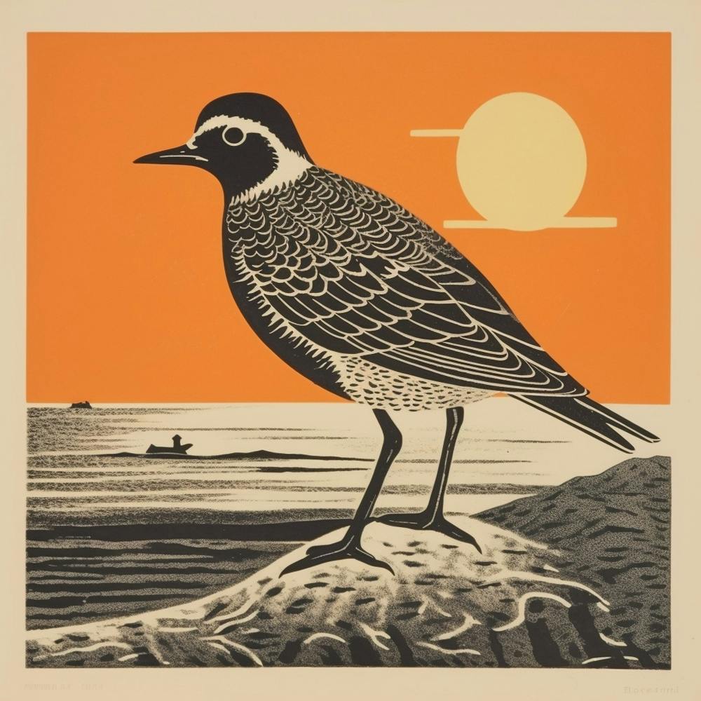 Retro Bird Lithograph Grey Plover 2