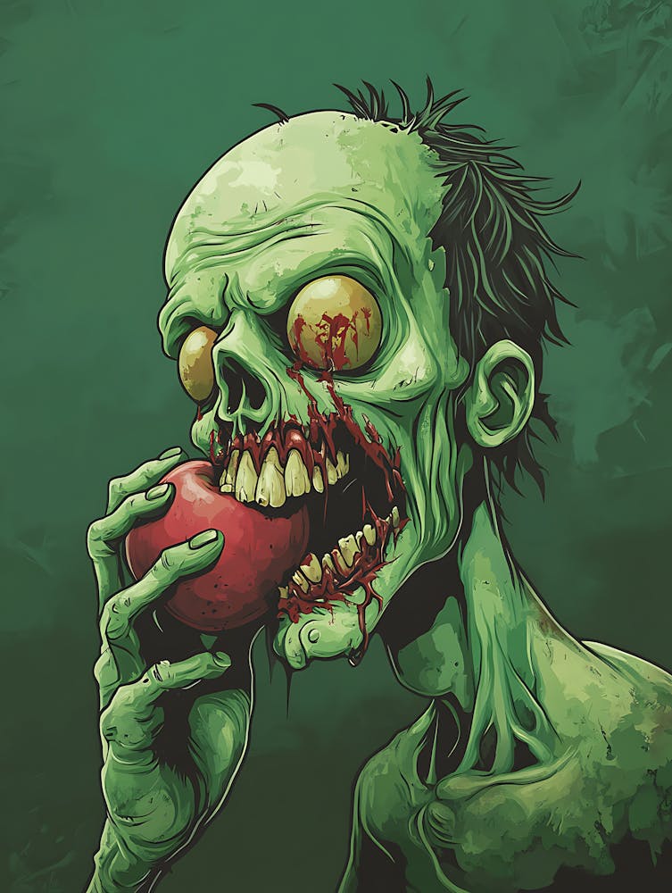 Gruseliger Zombie isst einen Apfel 11