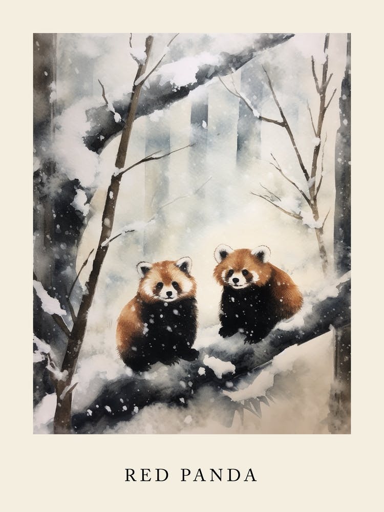 Winter Watercolour Red Panda 1 Poster