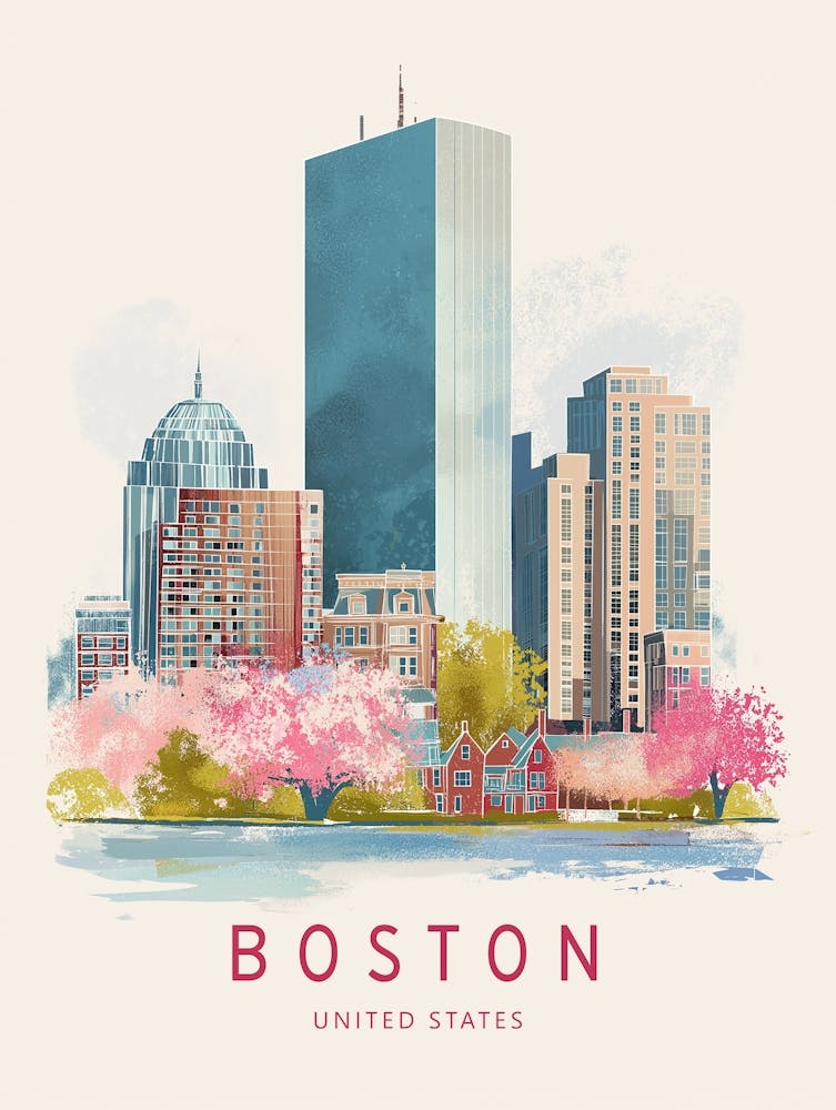 Boston Cityscape Vintage Poster – Vibrant Art & Historic Charm