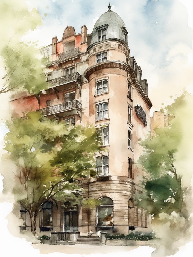 New York City Neighborhood, Watercolour 1