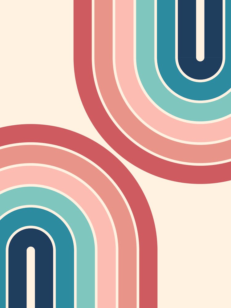 Midcentury Modern Geometric Rainbow C3 In Retro Vibes Dusty Rose Pink Navy Blue 01