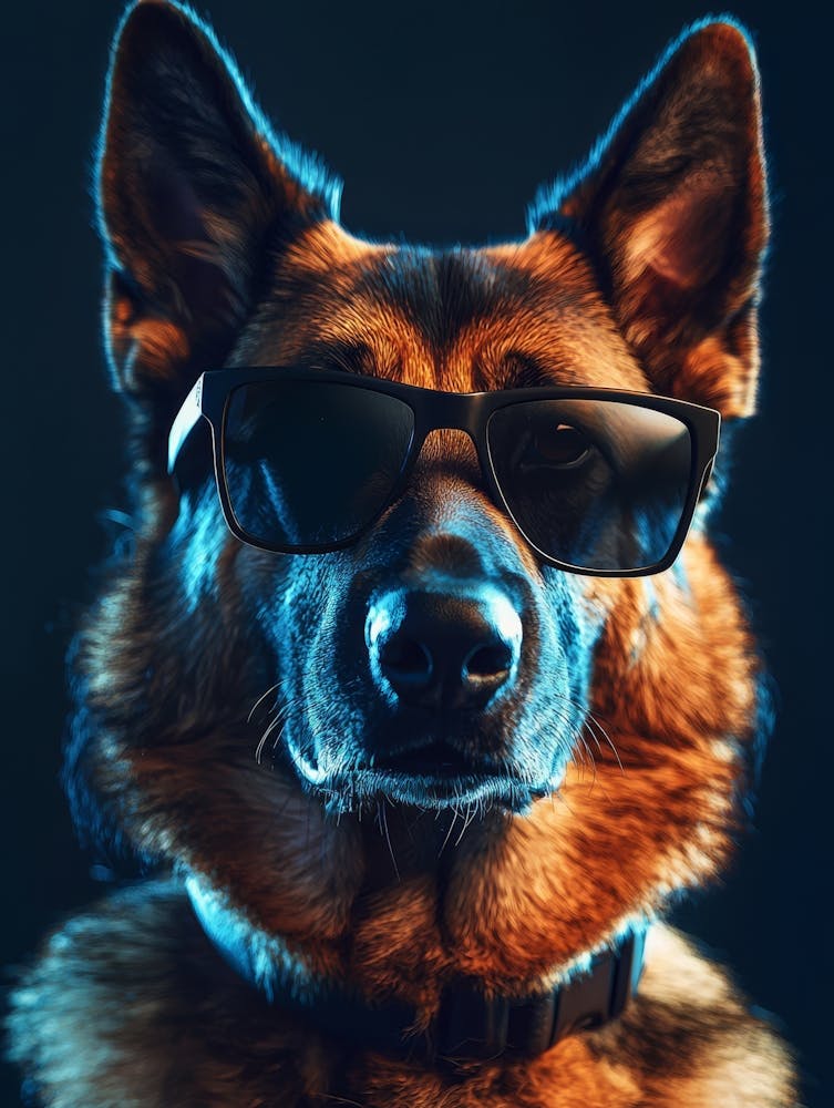 German Shepherd Dog In Sunglasses.Generated AI. 1