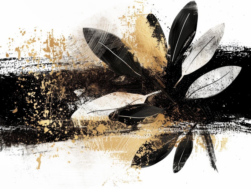Black And Gold Leaves Canvas Print 2
