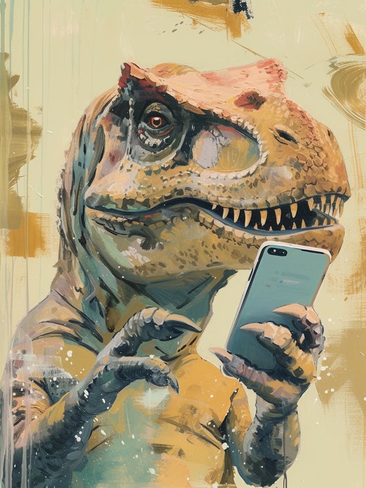 Dinosaur On A Phone Muted Tones