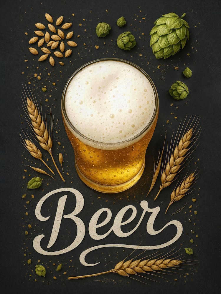 Beer Poster – Golden Brewing Art for Bar & Kitchen: Cold, tasty, and perfectly brewed – this beer poster celebrates hops, malt, and golden refreshment. Ideal for pubs, kitchens, and beer lovers, with bold typography and classic drinking vibes – the ultimate recipe for alcohol-themed wall decor.