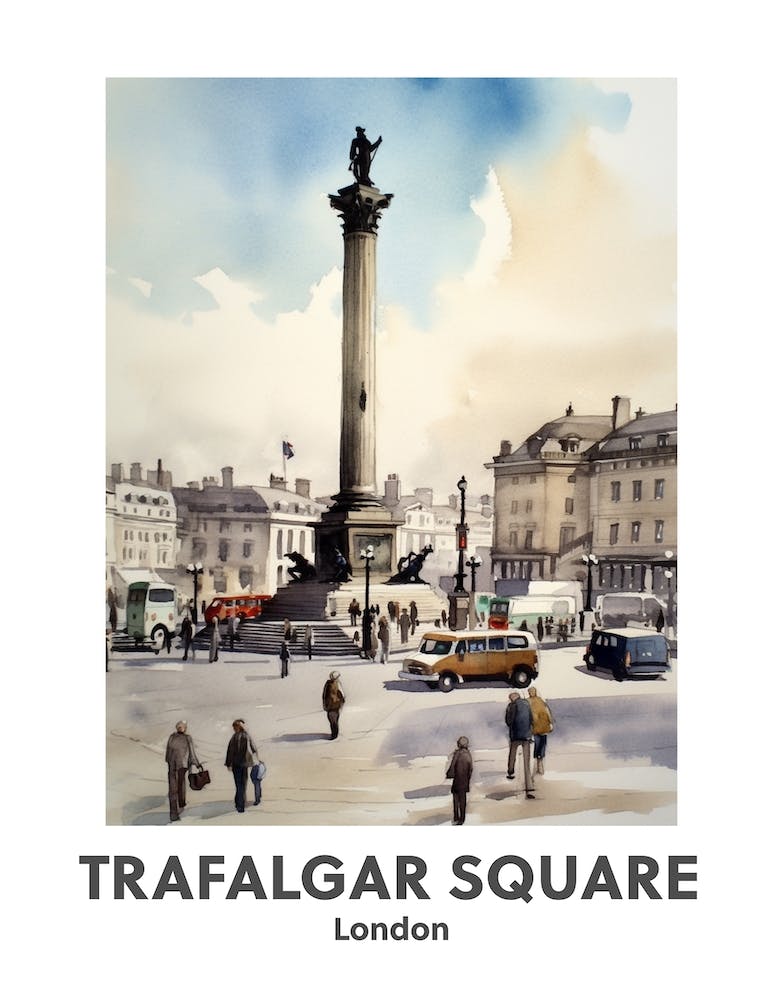 Trafalgar Square, London 3 Watercolour Travel Poster