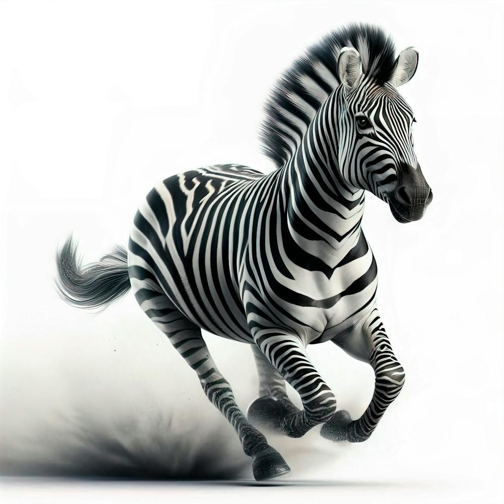 Zebra At Full Speed Long Shot White Background 1
