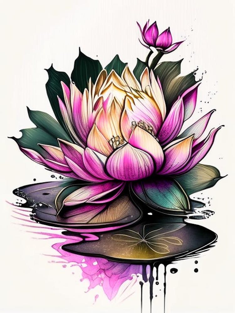 Blooming Lotus Flower In Lake Graffiti 6