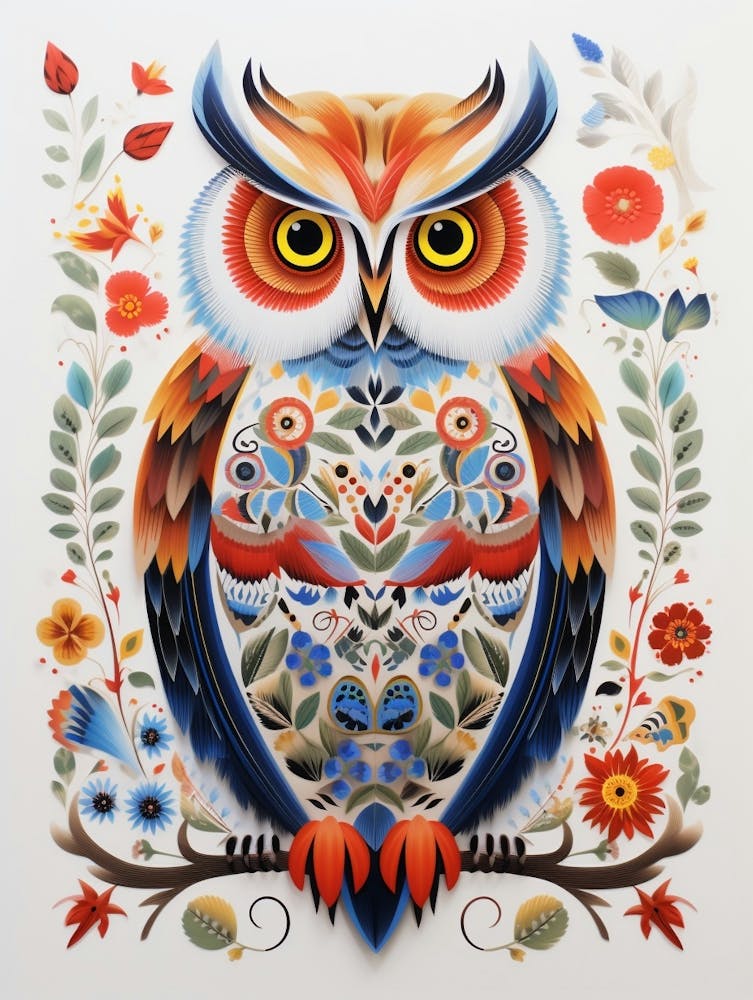 Scandinavian Bird Illustration Great Horned Owl 3