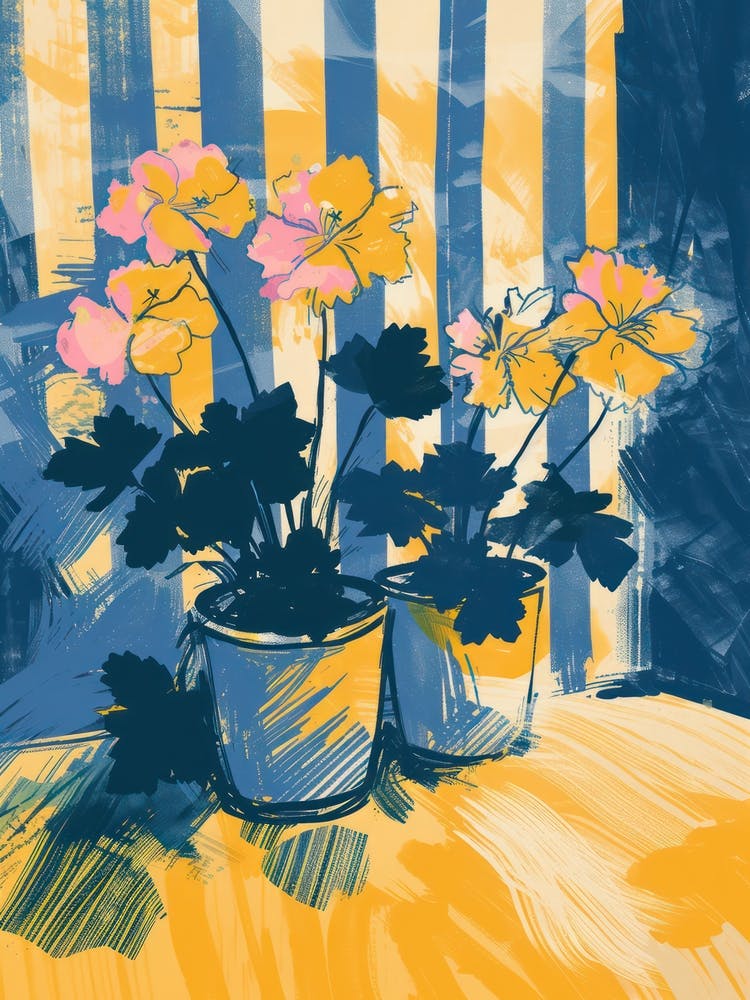 Geranium Flowers On A Table   Contemporary Illustration 3