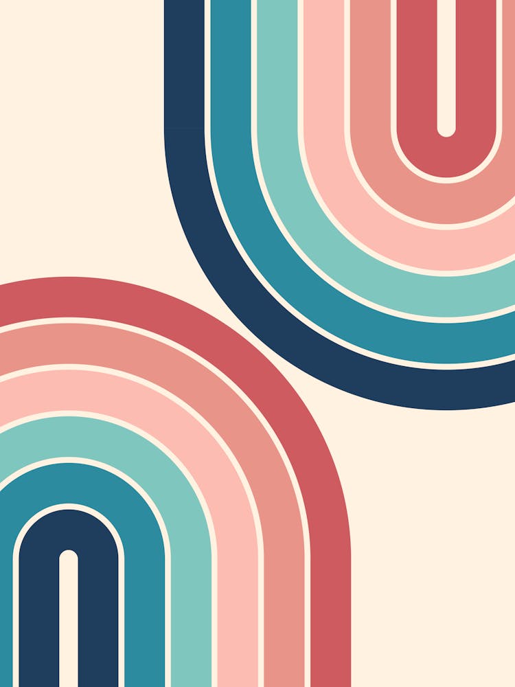 Midcentury Modern Geometric Rainbow C1 In Retro Vibes Dusty Rose Pink Navy Blue 01