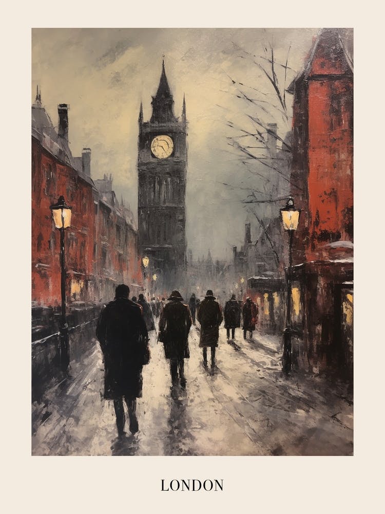Vintage Winter Painting Poster London England 1
