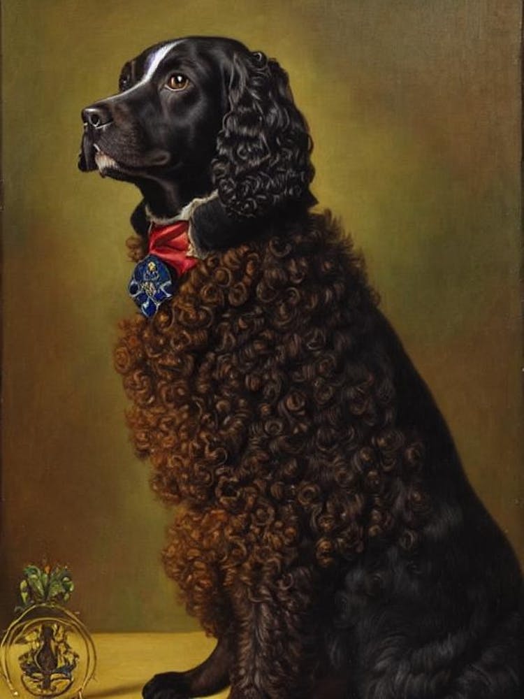 Irish Water Spaniel Renaissance Portrait Oil Painting