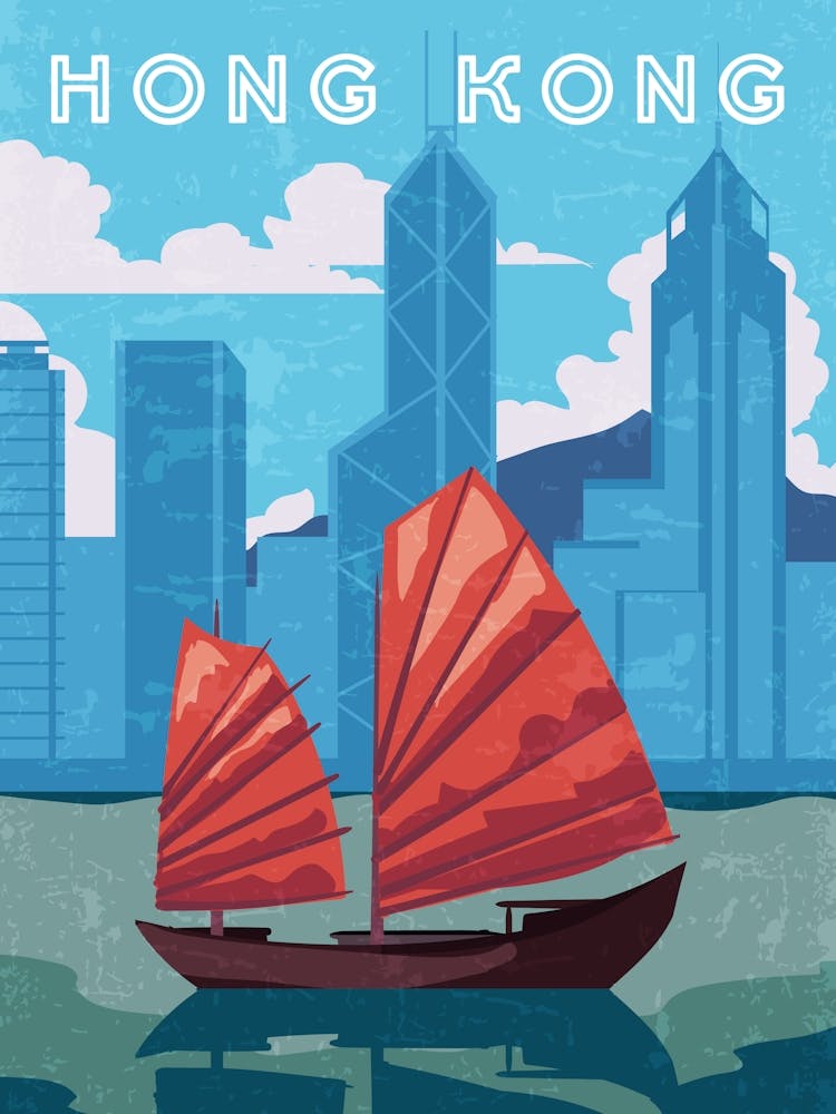 Hong Kong — Retro travel minimalist poster