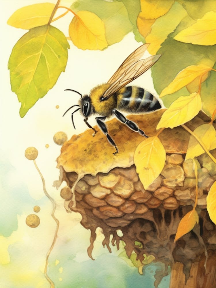 Northern Bumble Bee Beehive Watercolour Illustration 4